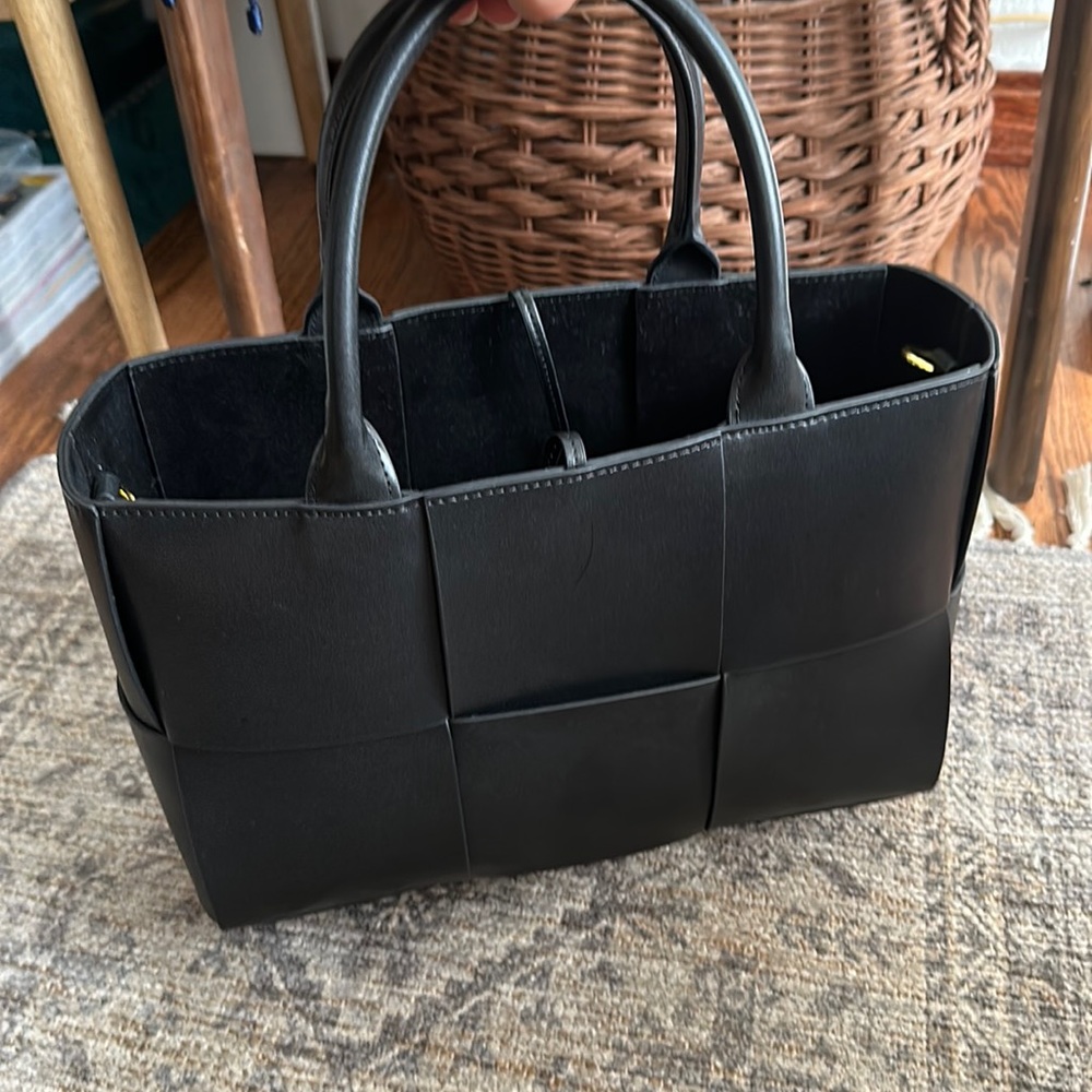 Leather woven tote
